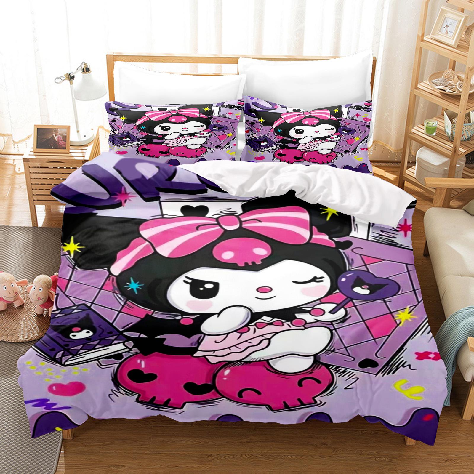 

Kuromi Duvet Cover Set Bedding Comforter Sets King Size 3D Children S Bedding Set Cute Printed Cartoon Quilt Cover AU Double(180*210cm)3pcs