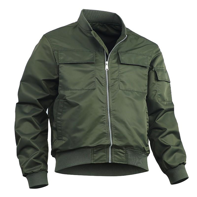 Mens Bomber Jacket With Baseball Collar Oversized Fit Large Pockets Windproof Water-Resistant Fall Casual Outerwear