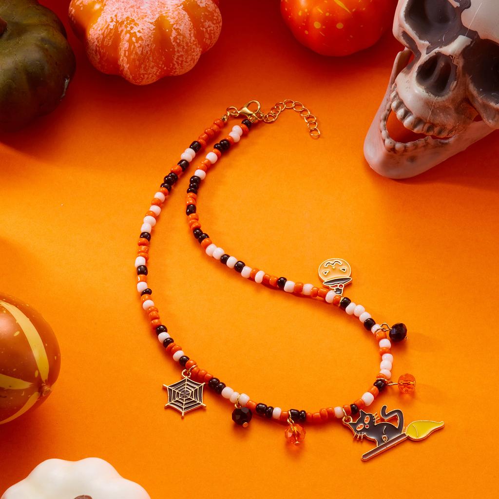 Festive Halloweens Necklace Featuring Spiders Designs Alloy Chain With Crystals Embellishments for Costume Accessories
