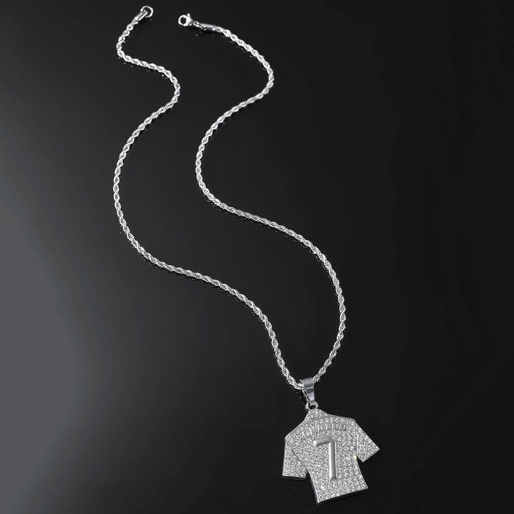 Hip-Hop Style Men's Alloy Pendant Necklace with Rhinestone 7 Jersey Design (2019 Edition)