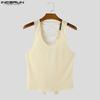 INCERUN Men U Neck Sleeveless Back Bandage Fitted Tank Tops