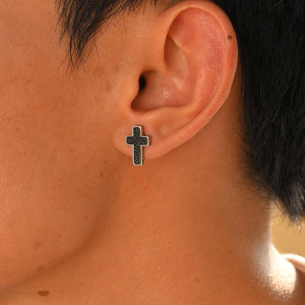 Vnox Men's Stainless Steel Cross Earrings, Hammered Texture Gold Black Color Waterproof Hypoallergenic Ear Jewelry Gifts for Men