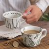 350ML Ceramic Coffee Mug Large Porcelain Tea Mug Leaf Pattern Ceramic Mug Breakfast Milk Juice Cup Home Office Water Cup