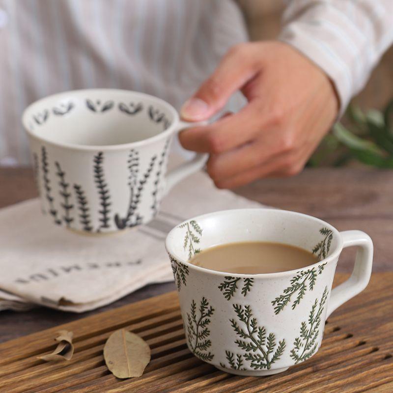 350ML Ceramic Coffee Mug Large Porcelain Tea Mug Leaf Pattern Ceramic Mug Breakfast Milk Juice Cup Home Office Water Cup