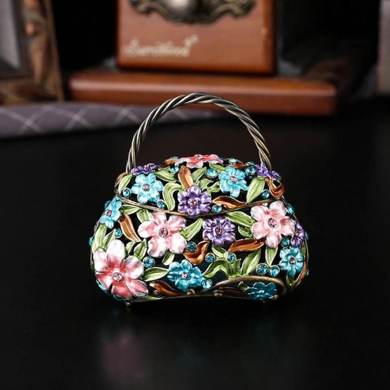 Metal Jewelry Storage Case with Flower Carving Jewelry Displaying Organizers Suitable for Earrings Necklaces Rings