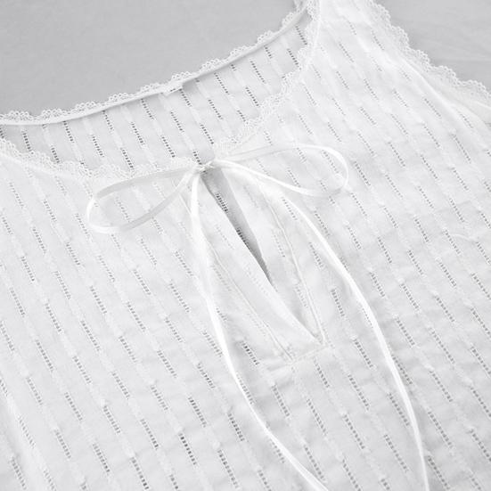 Cămașă de noapte fără mâneci pentru femei, bumbac, dantelă, cămăși de noapte, decolteu în V, cu șireturi, decupată, babydoll, îmbrăcăminte de dormit, halat scurt de vară