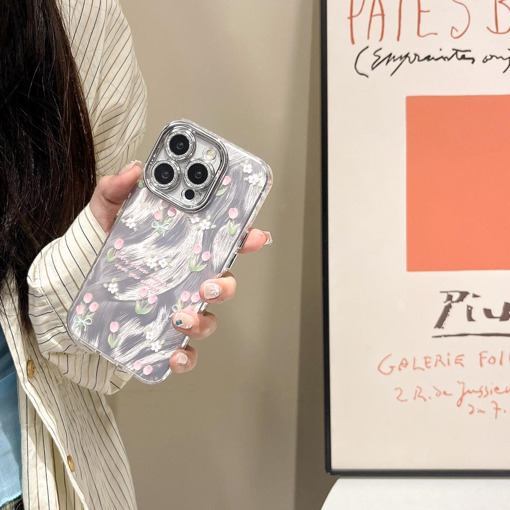 New Tulip Flowers Suitable for Apple 16promax Feather Yarn Phone Case IPhone 15 Flash Powder Lens Film 14