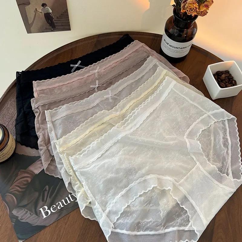 Women's Thin Lace Briefs Seamless Mid-Rise Summer-Ready Cool-Touch Skin-Like Fit Body-Hugging 100% Cotton Gusset Seductive Teenage-Style Panties