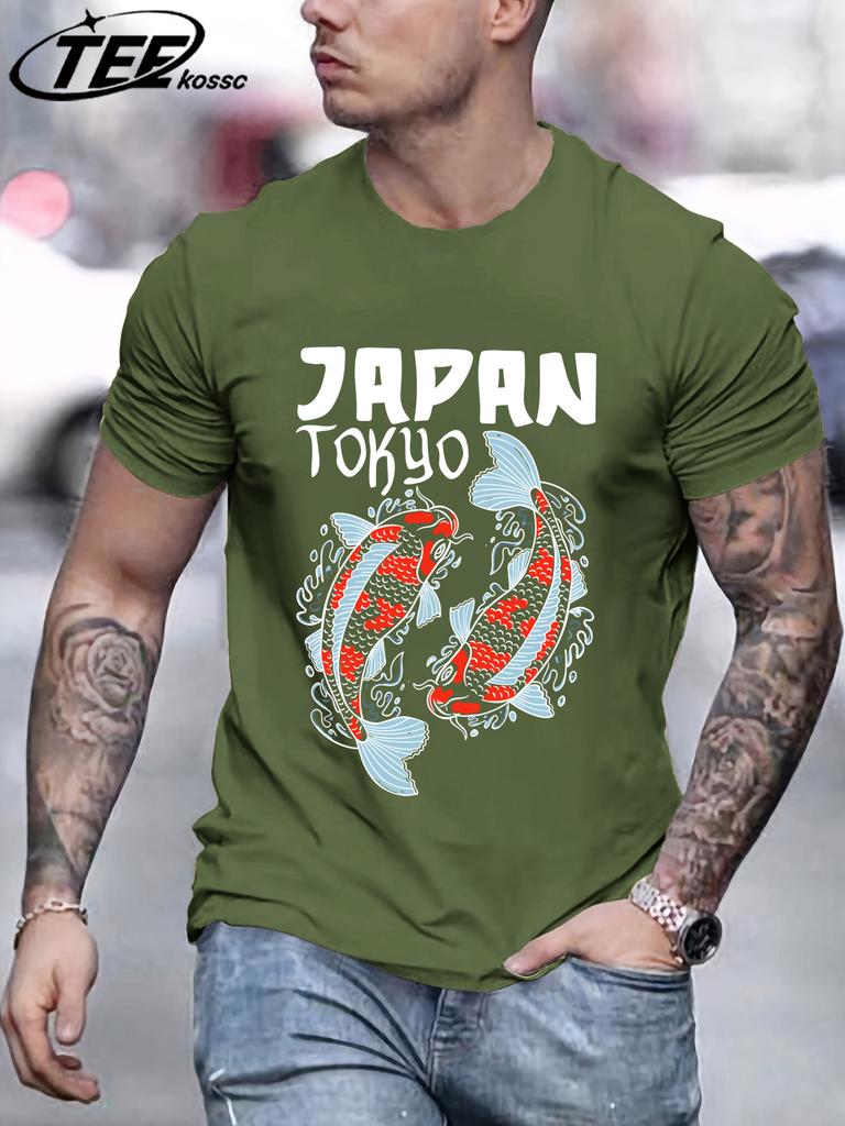 Harajuku Japan Tokyo Koi TShirts Men Cotton Casual T Shirt Breathable Summer Sportswear Unisex Loose Crewneck Short Sleeve
