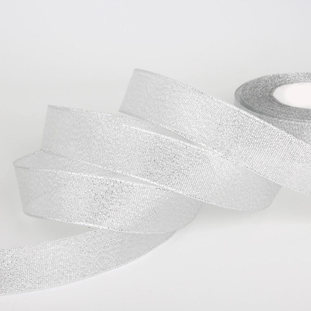 22m Złota i Srebrna Brokatowa Satynowa Wstążka do DIY Ciasta, Pakowania Prezentów Urodzinowych i Dekoracji