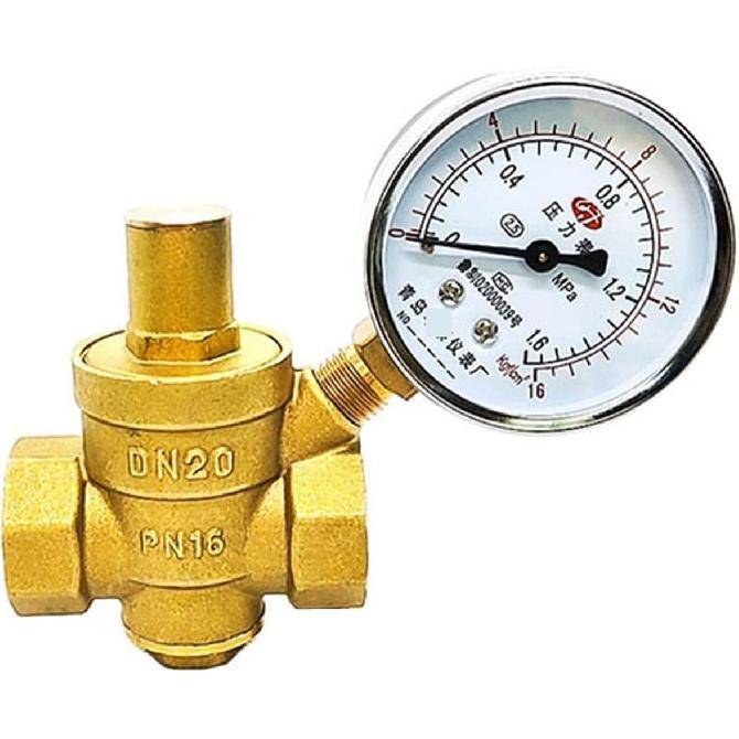 2-calowy Mosiężny Reduktor Ciśnienia Wody Zawór Utrzymujący Regulator Regulowany Zawór Bezpieczeństwa Manometr 1 szt. (Rozmiar : Zawór z manometrem)