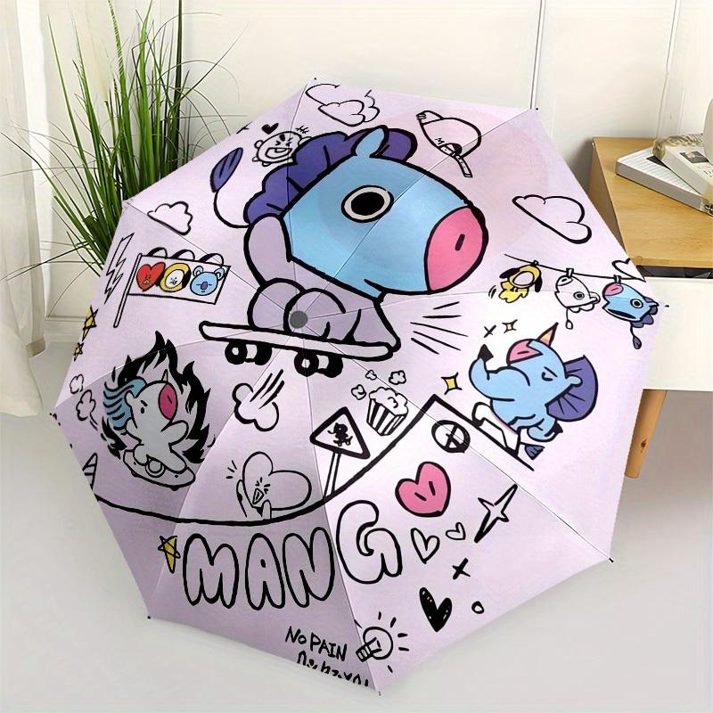 1pc BT21 Mang Skateboarding Adventure Umbrella with Plastic Handle,Suitable for All Seasons Home Travel Outdoor UmbrellaM1237