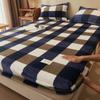 WOSTAR Winter Warm Coral Fleece Fitted Sheet Elastic Mattress Cover Plaid Print Bed Linens 150x200 Single Double Queen King Size