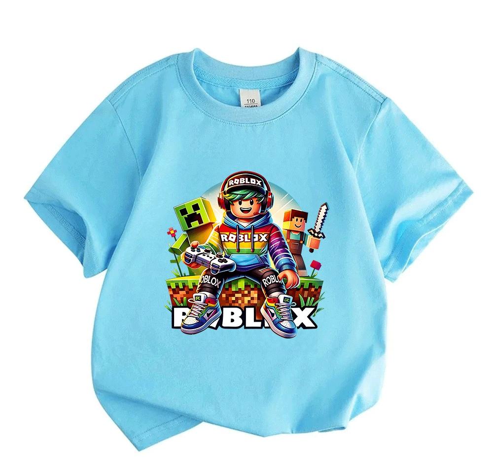 Kids Boys Girls 100% Cotton Crew Neck Short Sleeve T-Shirt, Cute Game Character Print Casual Soft Tees for Children Summer Daily Wear Party Gift Tops