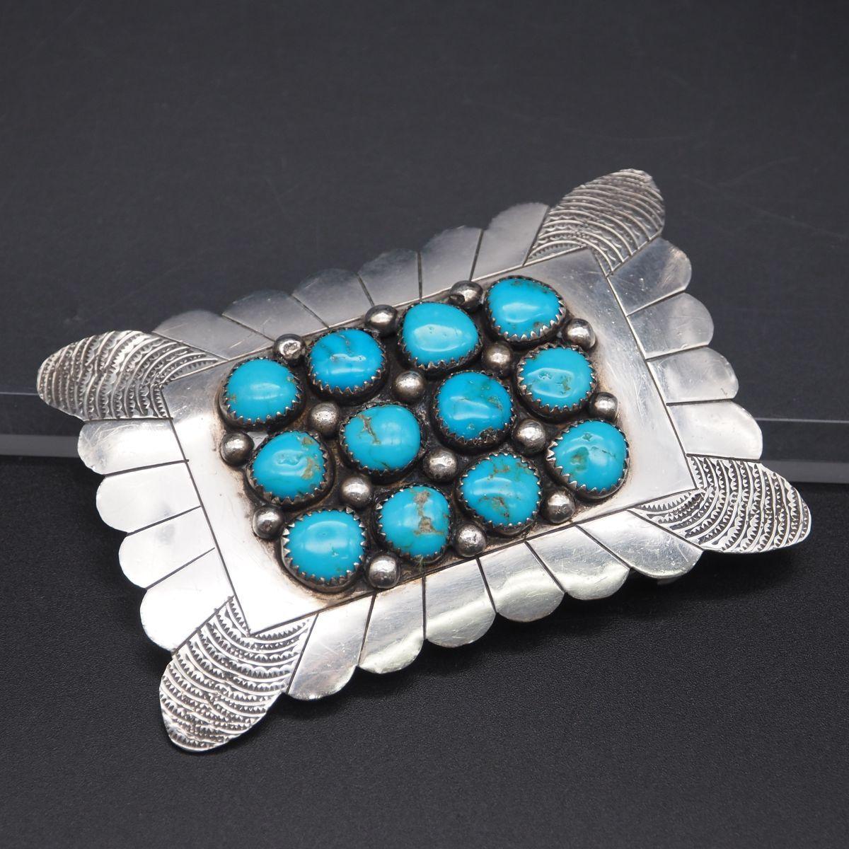 Used A183 Turquoise Turquoise Navajo STERLING BB Engraved Belt Buckle Engraving Design Silver Indian Jewelry