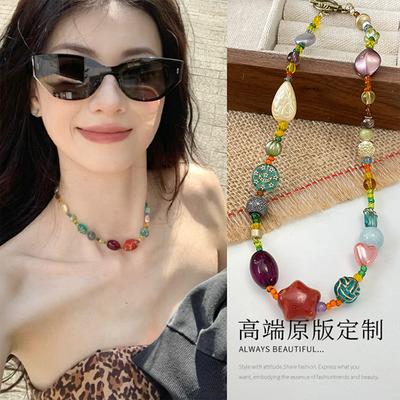 Glass Beads, Rice Beads, Geometric Star Necklace, Fashionable Retro Niche Neck Chain, Temperament, High-end Sense Necklace, Women