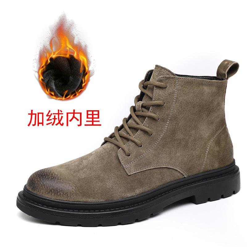 Men's boots autumn and winter new style men's British trend trendy leather boots men's mid top short boots with plush cotton sho