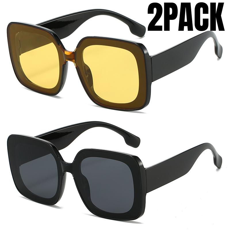 2PCSK Fashion Square Large Frame Sunglasses Women Luxury Brand Designer Vintage Square SunGlasses for Female Retro Travel Shades