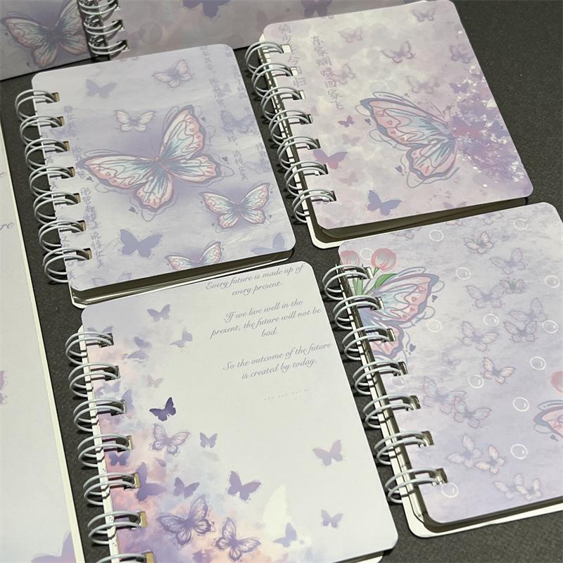 4 Stück/Set Süße Schleife Spiralnotizbuch Schmetterling A5 Spiralplaner Tragbarer Notizblock für Kinder Mädchen Geburtstagsgeschenk Schulanfang