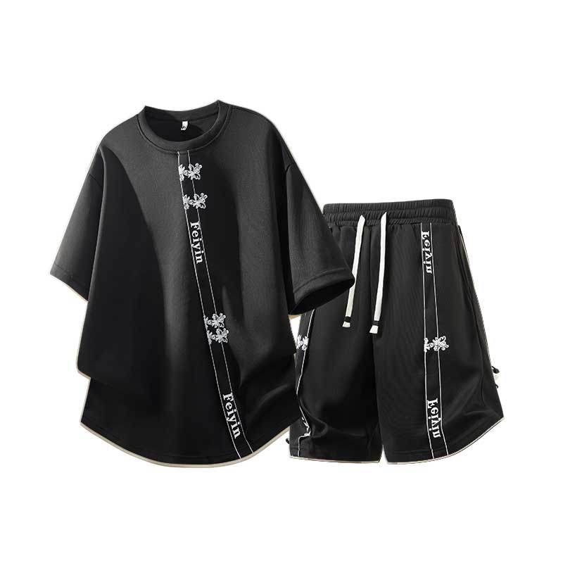 

Summer Casual Sports Suit Men s Short Sleeved Two-piece Set XL чорний