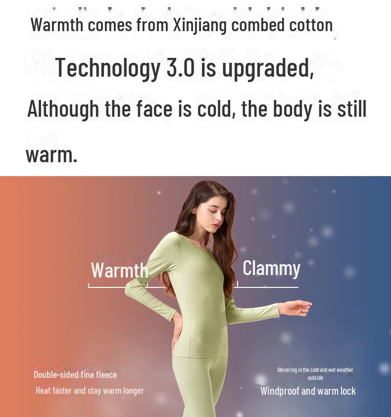 Women's Seamless Thermal Underwear Set - Antibacterial, High Elastic, Plus Velvet, Thin, Long Sleeve, Round Neck, Cotton Blend, Autumn.