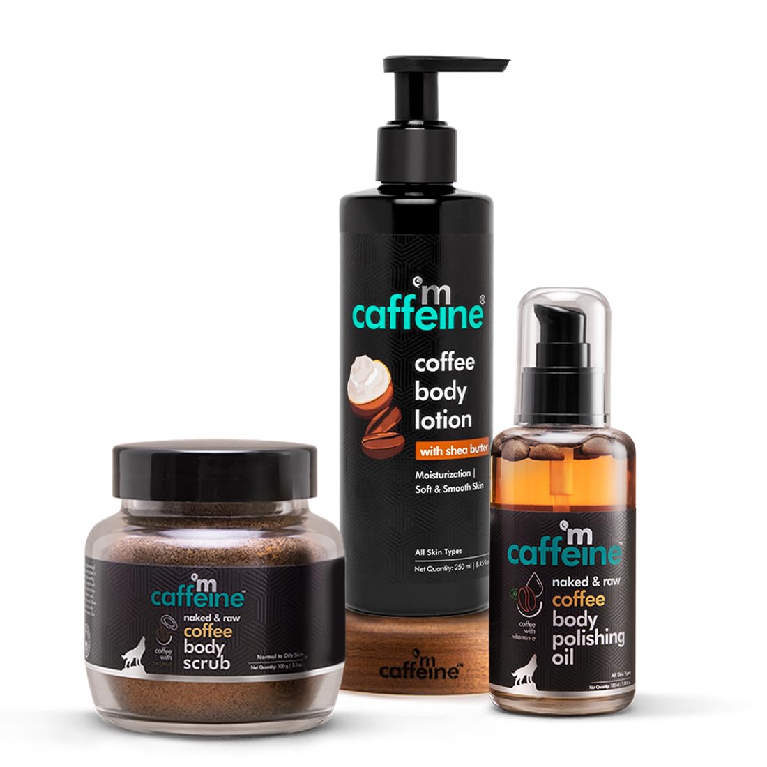 mCaffeine Coffee Body Toning & Polishing Kit With Oil 100ml, Scrub 100g & Lotion 200ml