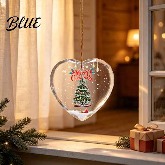 Holiday Romantic Space Decorations Heart Shaped Christmas Ornaments Crystal Santa Winter Scene Hanging Ornament Transparent Festive Porch Ornaments