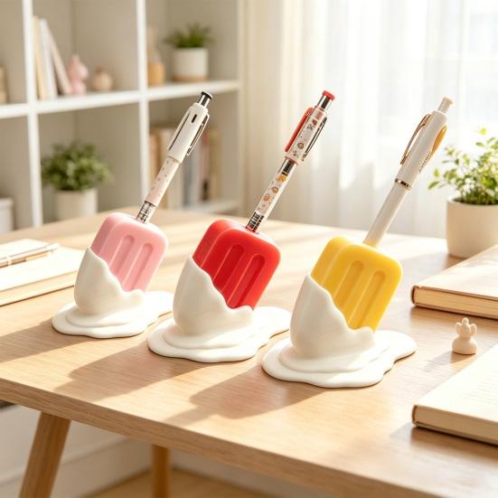 Desktop Stationery Storage Cute Melting Popsicle Pen Holder, Unique Decorative Organizer, Fun Office Supplies Durable PLA Container for And
