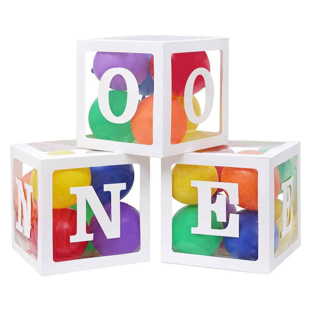 Baby Girl First Birthday Party Decoration Three Balloon Boxes with 24 Balloons for 1 Year Old Baby Birthday Party Backdrop Favor