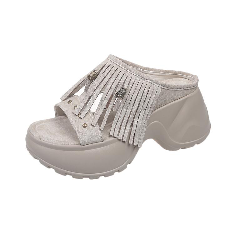 

Модные шлепанцы на блочном каблуке, осенняя новинка, круглый носок, открытый носок, замшевые, с шипами, на платформе, противоскользящие, износостойкие шлепанцы 37