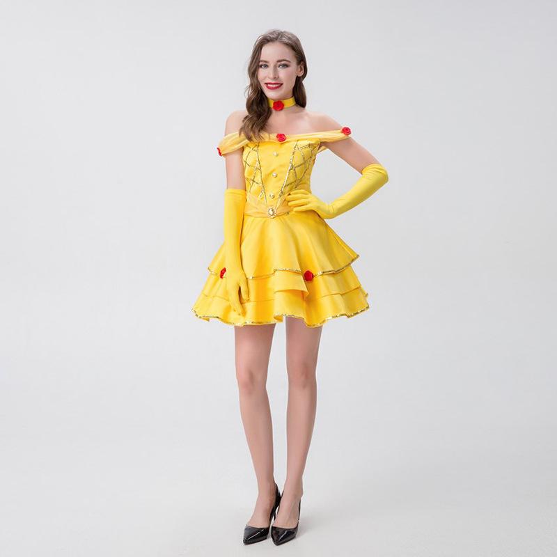 CosplayM-XL Sexy Snow White, fairy tale Princess Belle dress, drama stage dress, Halloween costume