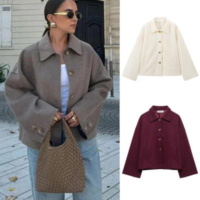 Dames Herfst/Winter Street Fashion Wollen Korte Jas met Reverskraag