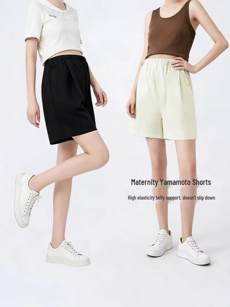 

High-Waist Maternity Shorts - Loose-Fit, Plus-Size Yamamoto Summer Pants XL (130-150 kg) абрикосовий