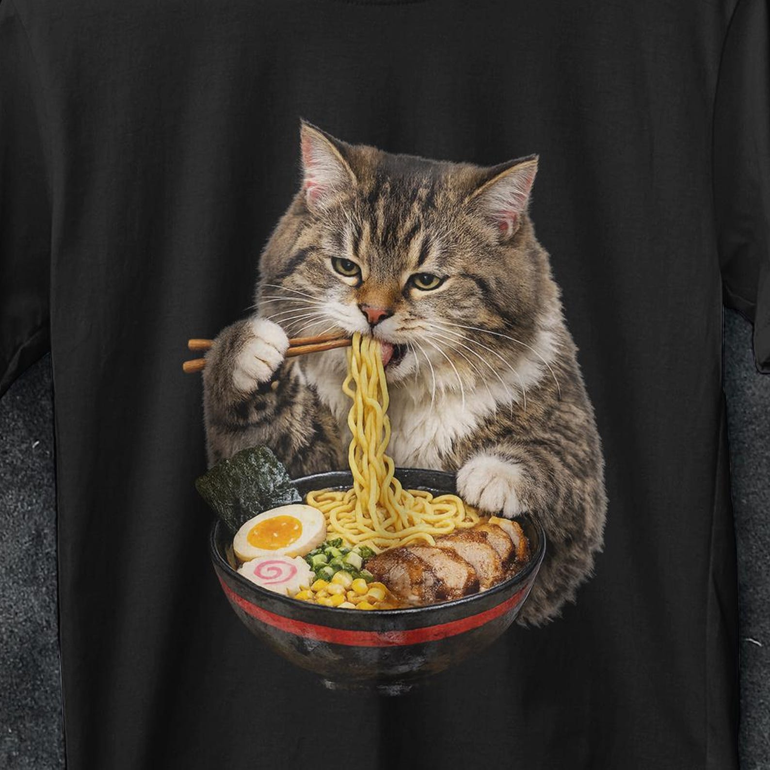 Ramen Cat shirt, Cat Eating Ramen Shirt, Cat Lovers Gift, Funny Cat Shirt, Noodle cat shirt, Cat Sweater, cat eating noodles, black cat L