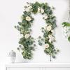 Artificial Eucalyptus Flower Garland with Rose Faux Floral Greenery Garland Fake Rose Flower Vine for Wedding Party Wall Backdrop Decor
