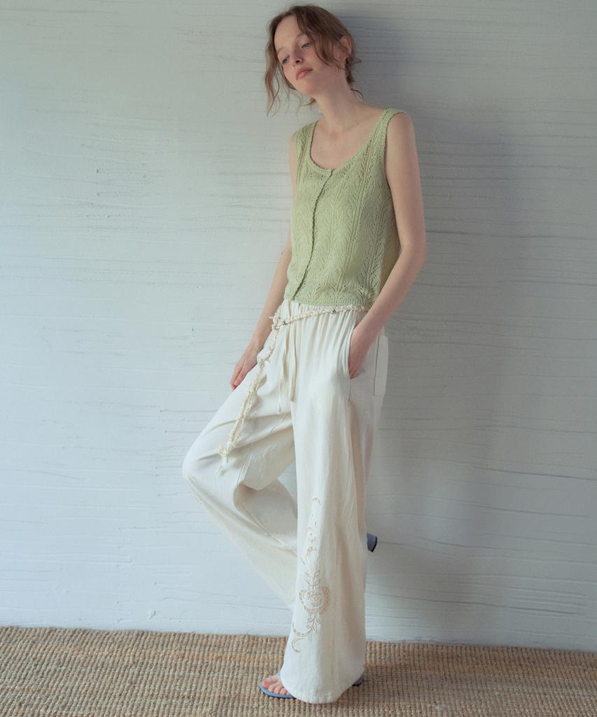 Aueonoseuteljia Rose Embroidered Wide Pants_Cream(Ob6Pt05)