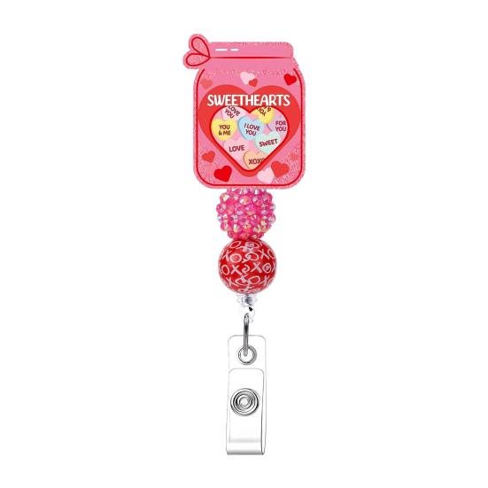 Gör-det-själv Pärlförsedd Märkeshållare Alla hjärtans dag Märkesklämma Justerbar Utfällbar Snodd för Nycklar ID-kort Kreativ Gåva för Par Vänner