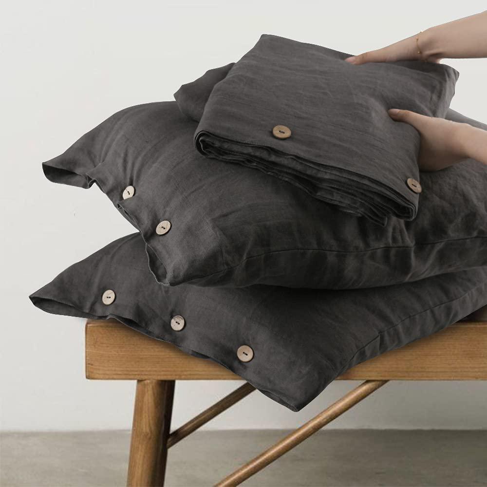 

Simple&Opulence 100% Linen 3Pcs Bedding Set Natural Flax Breathable King Size With Coconut Button Comforter Duvet Cover Set Queen size 3pcs
