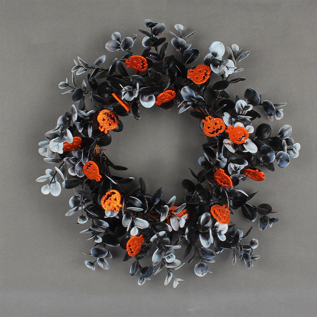 12 Inch Halloween Decorations Wreath with Pumpkin Dead Branches Front Door Wreath Outdoor Window Wreath Decor