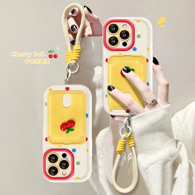 Applicable To Apple 15 Mobile Phone Case Iphone14pro Cherry Doll Card Bag Lanyard 13 All-inclusive Anti-drop 12 Niche X