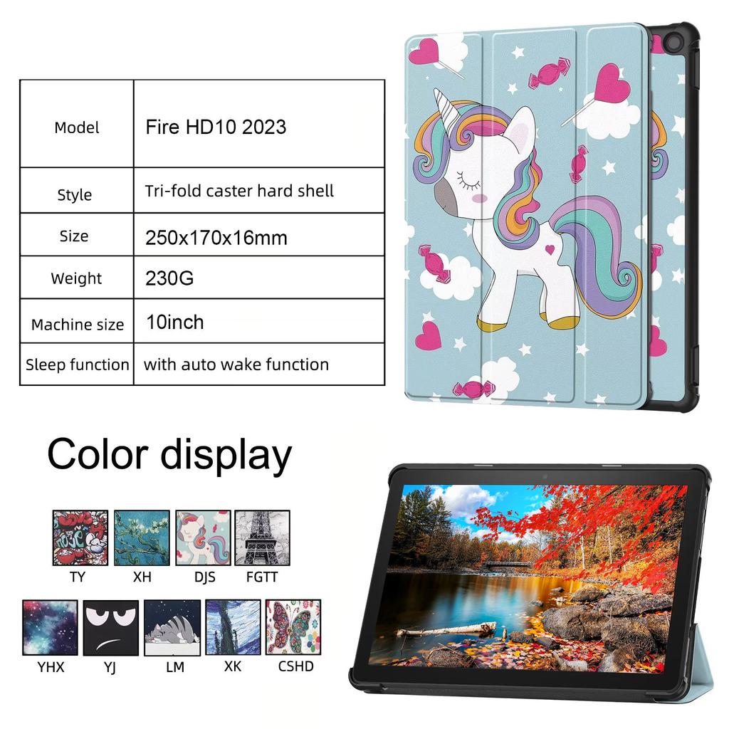 PU Leather Trifold Stand Cover Auto Wake/Sleep Folding Stand Folio Cover Shockproof Cover with Bracket for Fire Tablet 10 2025