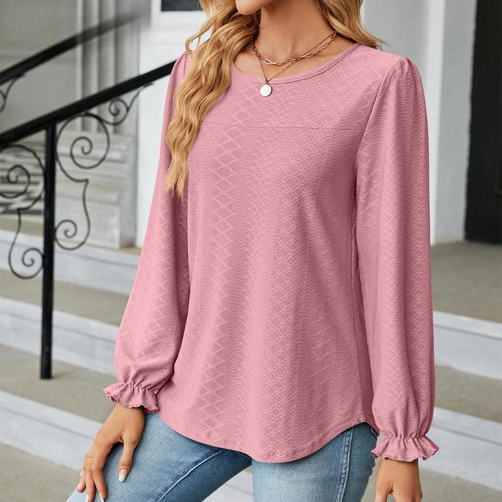 Women's Fashion Casual Solid Color Print Summer Spring Long Sleeve O-Neck Blouses & Shirts