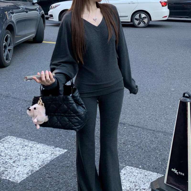 Women s Winter 2025 Relaxed Fit Top & Wide-Leg Pants Two-Piece Set XL