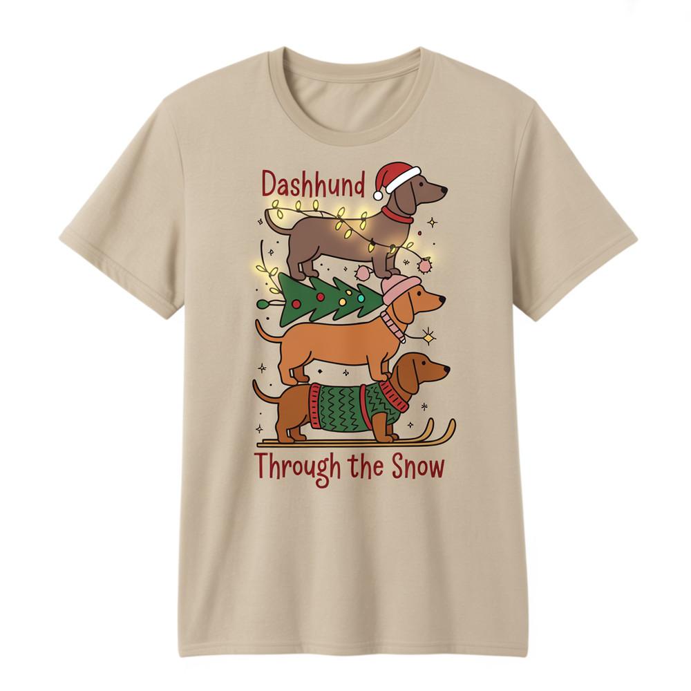

Dachshund Through The Snow Shirt Christmas Dachshund Tshirt Cute Festive Dog Unisex T-Shirt M