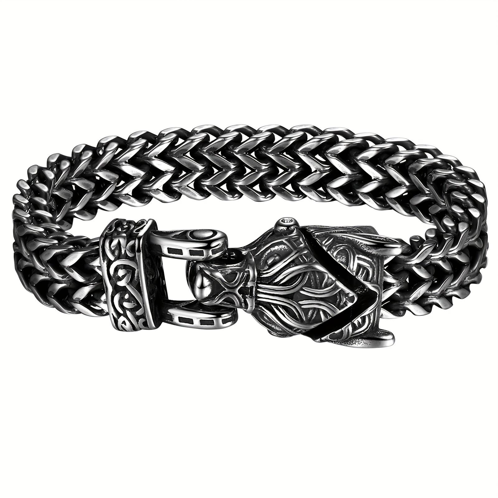 Men S Nordic Viking Wolf Head Chain Bracelet Punk Norwegian Rider King Stainless Steel Chain