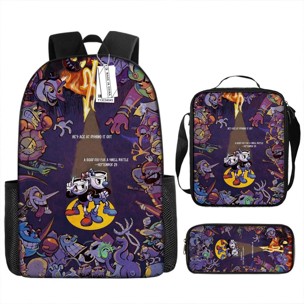 Popular New Teacup Head Cuphead Student Schoolbag Boys Backpack Backpack Satchel Bag Pencil Case Waterproof