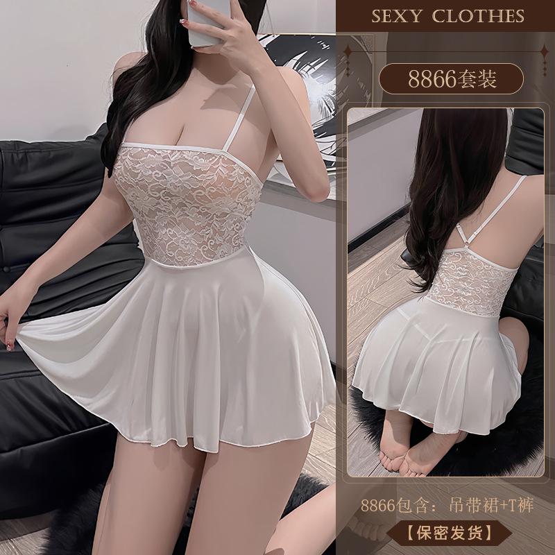 Yiyue's New Erotic Lingerie, Sexy Lace Seductive Nightgown, Hot Nightclub See-through Pajamas, No-take Uniform 8866