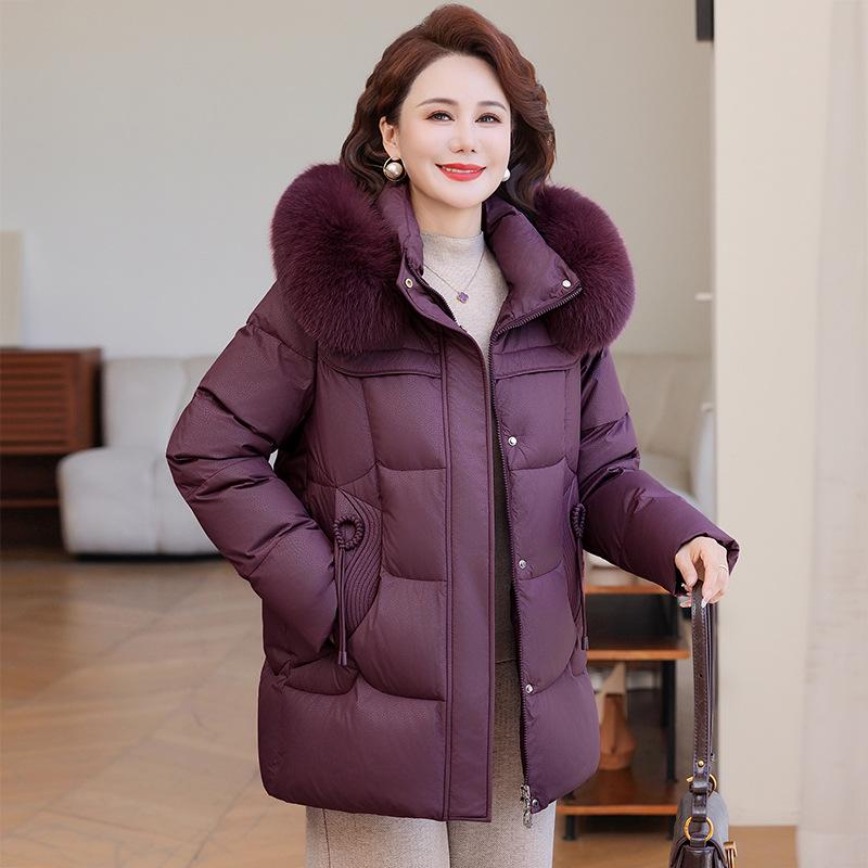 Stylish Duck Down Jacket for Middle-Aged Women: Mid-Length, Plus Size, Autumn & Winter Wear
