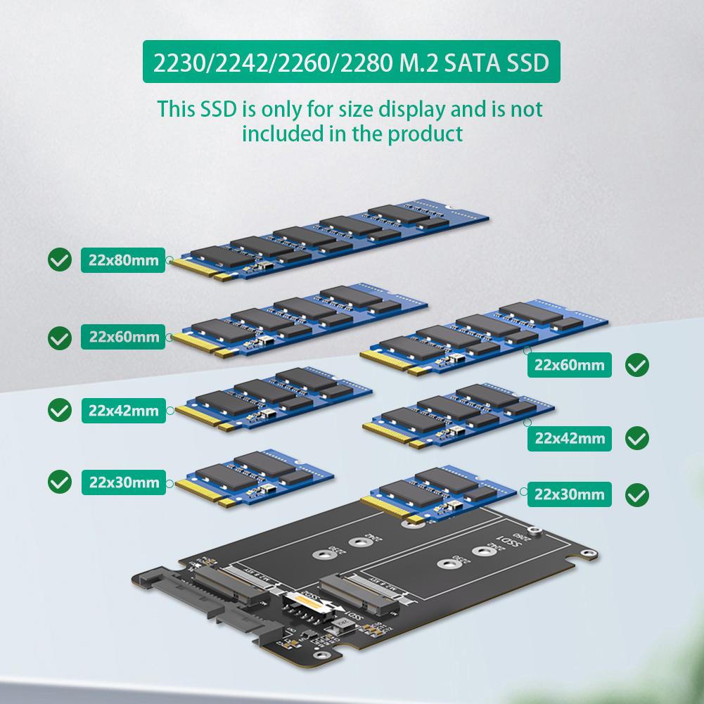 Dual M.2 B Key NGFF SSD To 2.5 SATA III Adapter M2 NGFF To SATA Adapter Card Dual NGFF B Key M.2 SSD Card with Plastic Enclosure
