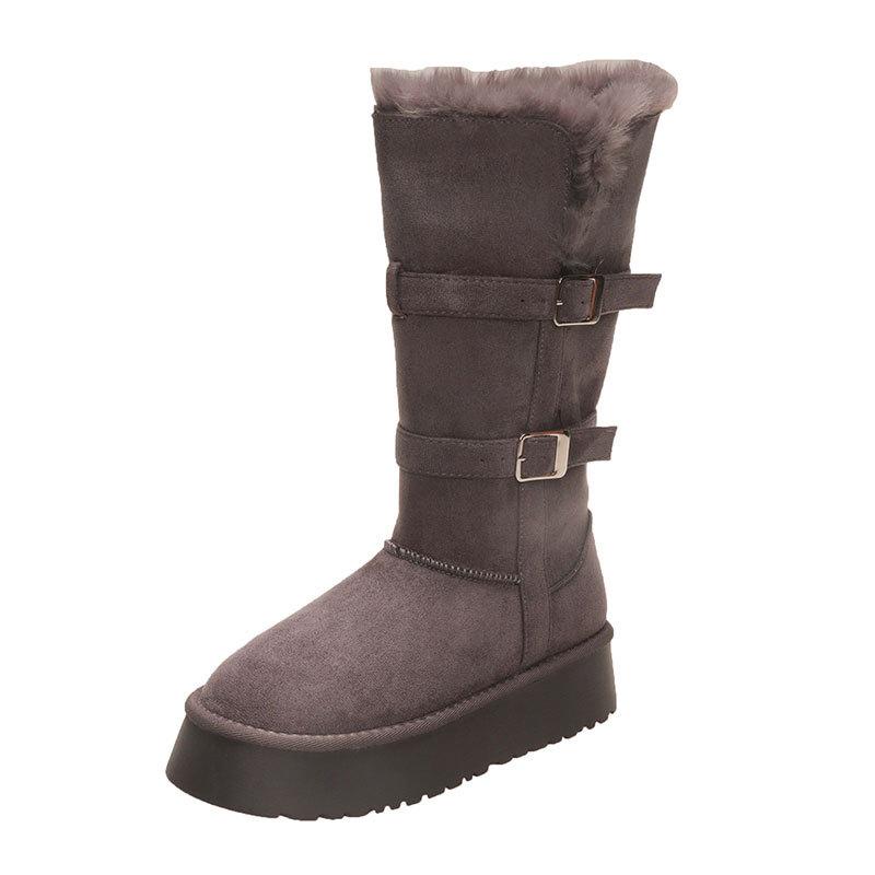 Tall tube gray snow boots women's winter new thick-soled piled thickened medium and long tube snow cotton boots cotton shoes